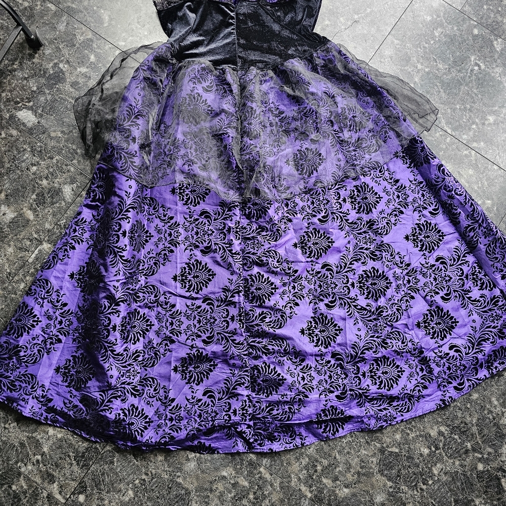 Pyramid Collection Gothic Purple Black Damask‎ Dress Steam Punk Sz L Corset Lace - Picture 15 of 16